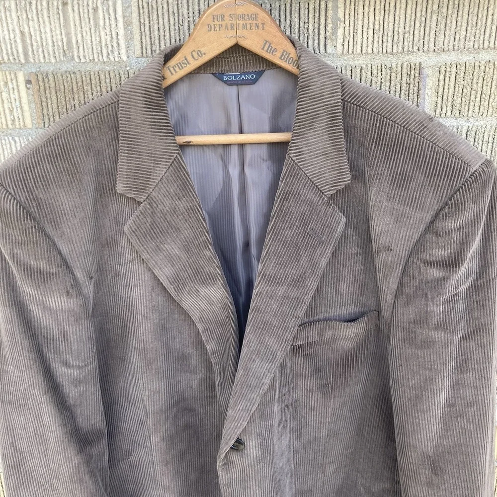 Bolzano Brown Corduroy Sport Coat Blazer‎ Jacket Mens 46L Professor Style Vtg